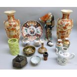 JAPANESE MEIJI PERIOD SATSUMA VASE PAINTED WITH FIGURES (H: 10 cm), THREE OTHER PAIRS OF VASES,