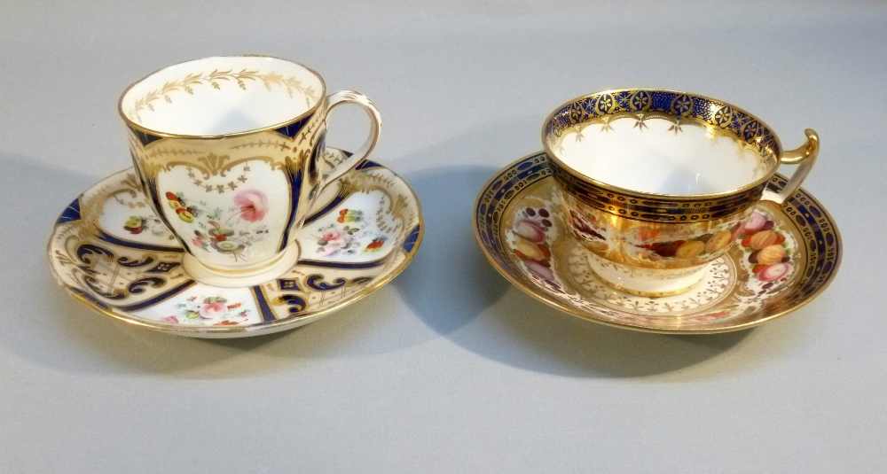 TWO LATER BONE CHINA BLUE AND GILT FLORAL PAINTED TEA CUPS AND SAUCERS, TWO COFFEE CUPS AND SAUCERS, - Image 10 of 19