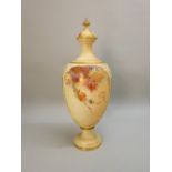 LATE VICTORIAN ROYAL WORCESTER BLUSH IVORY BALUSTER VASE PAINTED WITH TWO RESERVES OF FLOWERS