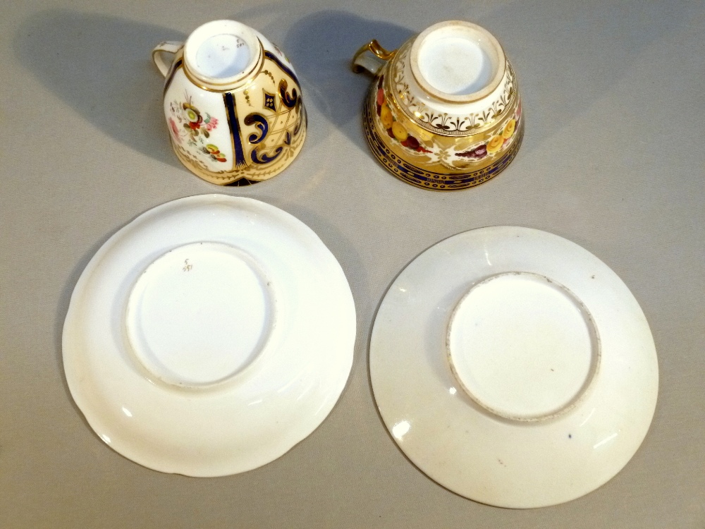 TWO LATER BONE CHINA BLUE AND GILT FLORAL PAINTED TEA CUPS AND SAUCERS, TWO COFFEE CUPS AND SAUCERS, - Image 12 of 19