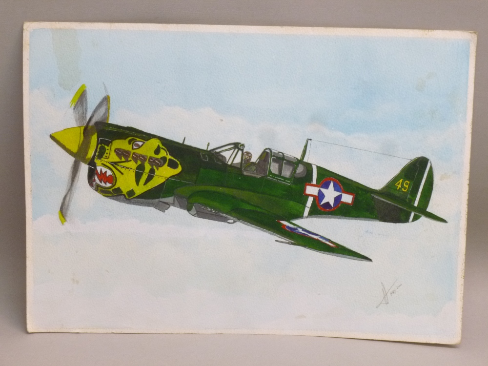 A SET OF SIX WATERCOLOURS, FOUR DEPICTING WORLD WAR TWO USAF FIGHTER AIRCRAFT SUCH AS THE P.51 - Bild 5 aus 6