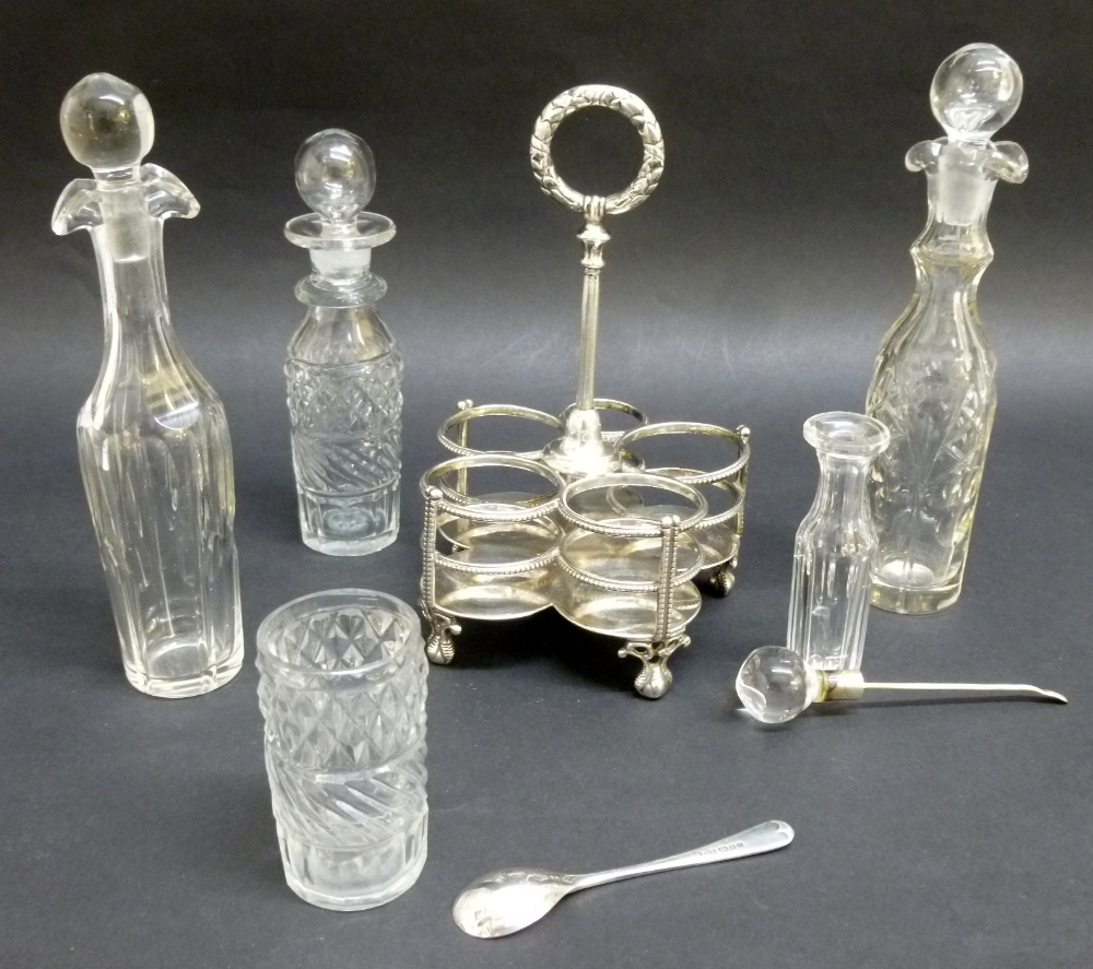 VICTORIAN SILVER CRUET FRAME WITH LAUREL HANDLE ON BALL AND CLAW FEET BY RICHARD MARTIN AND EBENEZER