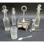 VICTORIAN SILVER CRUET FRAME WITH LAUREL HANDLE ON BALL AND CLAW FEET BY RICHARD MARTIN AND EBENEZER