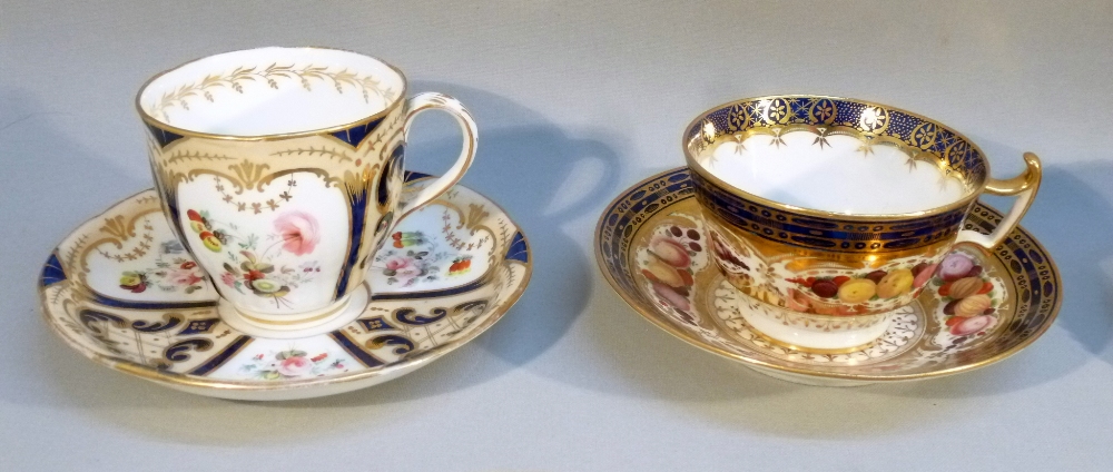 TWO LATER BONE CHINA BLUE AND GILT FLORAL PAINTED TEA CUPS AND SAUCERS, TWO COFFEE CUPS AND SAUCERS, - Image 2 of 19