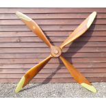 FOUR BLADED MAHOGANY PROPELLOR FROM A DARRACQ BUILT F.E.8. CIRCA 1915, EACH BLADE WITH BRASS TIP,