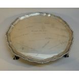 SILVER SHAPED CIRCULAR SALVER WITH INSCRIPTION "TO HARRY PICKUP SEPTEMBER 1948" (INVENTOR OF