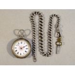 A LADY'S 'CONSTI MATHEY' SWISS SILVER OPEN FACED POCKET WATCH WITH KEYWIND MOVEMENT, GILT
