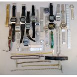 A QUANTITY OF ANALOGUE WRISTWATCHES STRAPS AND ALBERTS ETC.