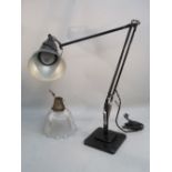 A BLACK ANGLEPOISE DESK LAMP AND HOLOPHANE SHADE PAT No. 28498/15