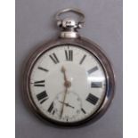 A VICTORIAN PAIR CASED POCKET WATCH WITH A CIRCULAR WHITE ENAMELLED DIAL, SECONDS DIAL, WITH ROMAN