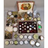 A LARGE QUANTITY OF POCKET AND TRAVELLING WATCHES, MOVEMENTS, PARTS AND CASES