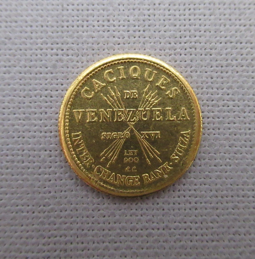 A VENEZUELA 5 BOLIVARIES, 1962 CACIQUES DE VENEZUELA GOLD 0.900 (1.5g) - Image 2 of 2