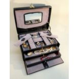 A MAPPIN & WEBB BLACK LEATHER JEWELLERY BOX CONTAINING SIX PAIRS OF EARRINGS STAMPED STERLING/925, A