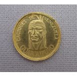 A VENEZUELA 5 BOLIVARIES, 1962 CACIQUES DE VENEZUELA GOLD 0.900 (1.5g)