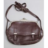 A VINTAGE BROWN LEATHER SHOULDER BAG WITH BALL AND SCREW LOCK MECHANISM (W: 33cm)