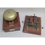 EARLY C20th RAILWAY STATION/SIGNAL BELL FOR MILFORD, SURREY, WALL MOUNTED MECHANISM, IN AN OAK CASE