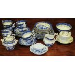 A BOOTHS REAL OLD WILLOW PATTERN PART TEASET OF 34 PIECES TOGETHER WITH A MEISSEN BLUE AND WHITE
