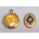 A SWISS 14ct GOLD LADIES POCKET WATCH WITH SQUIRREL HALLMARK (20.5g GROSS) AND A 9ct GOLD OVAL