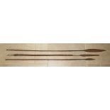 THREE C19th/c20th AFRICAN TRIBAL SPEARS (LONGEST: 160cm)