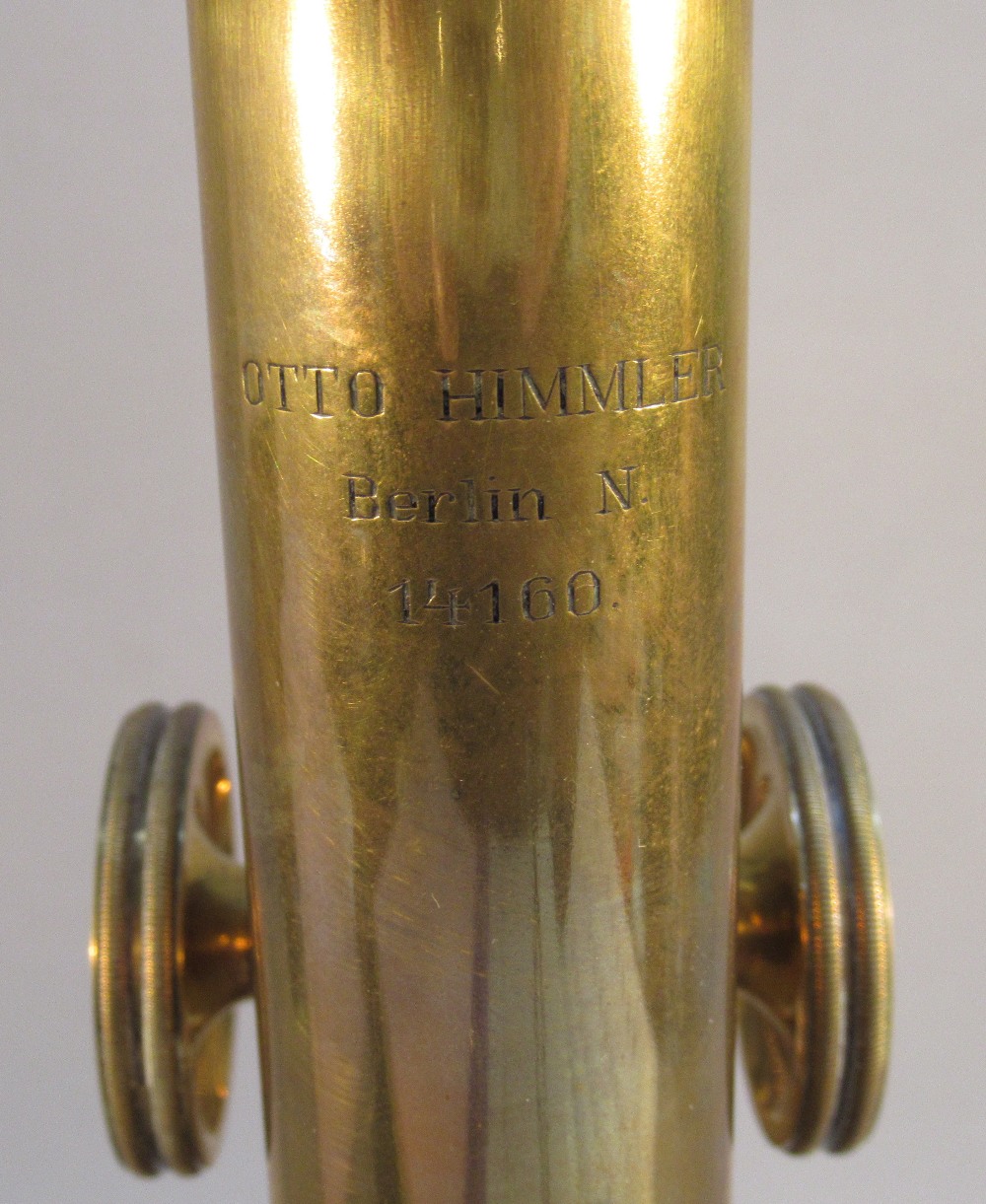 A LATE C19th BRASS MICROSCOPE BY OTTO HIMMLER. BERLIN N.14160 LACQUERED BRASS, HORSE SHOE FOOT, - Image 10 of 10