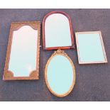 FOUR MIRRORS, THREE WITH GILT FRAMES (TALLEST: 80cm x 41cm) [4]