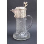 A VICTORIAN SILVER PLATED BACCHUS CUT GLASS CLARET JUG (H: 28cm)