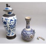 A LATE C19th CHINESE PORCELAIN BALUSTER VASE WITH PAINTED BLUE AND WHITE, BIRD, BUTTERFLY AND FLORAL