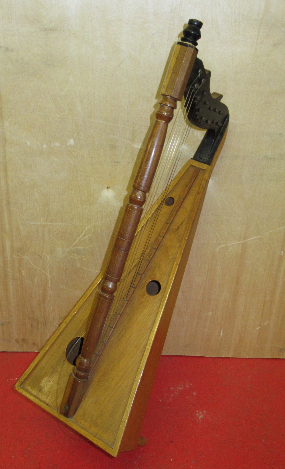 A VENEZUELAIN HARP, NINE STRINGS MISSING (OVERALL LENGTH: 72.5cm) - Image 3 of 4