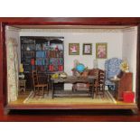 DOLLS INTERIOR DINING ROOM SETTING IN A STAINED WOOD CASE (25.5cm x 37.5cm x 25cm) AND SIMILAR