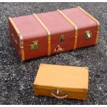 A BEECH BOUND CABIN TRUNK AND A SMALL SUITCASE [2]