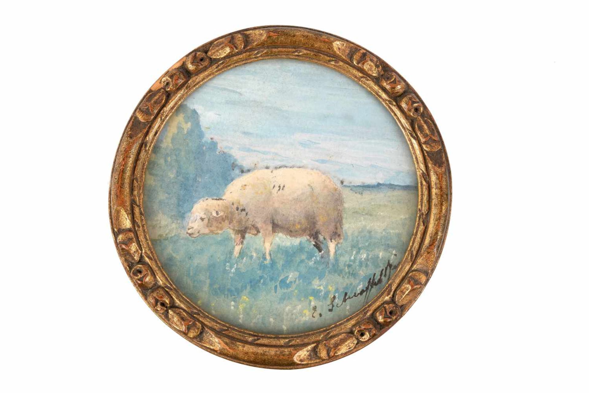 Claude Émile Schuffenecker (1851-1934) 'Landschap met grazend schaap', gesigneerd r.o., aquarel in