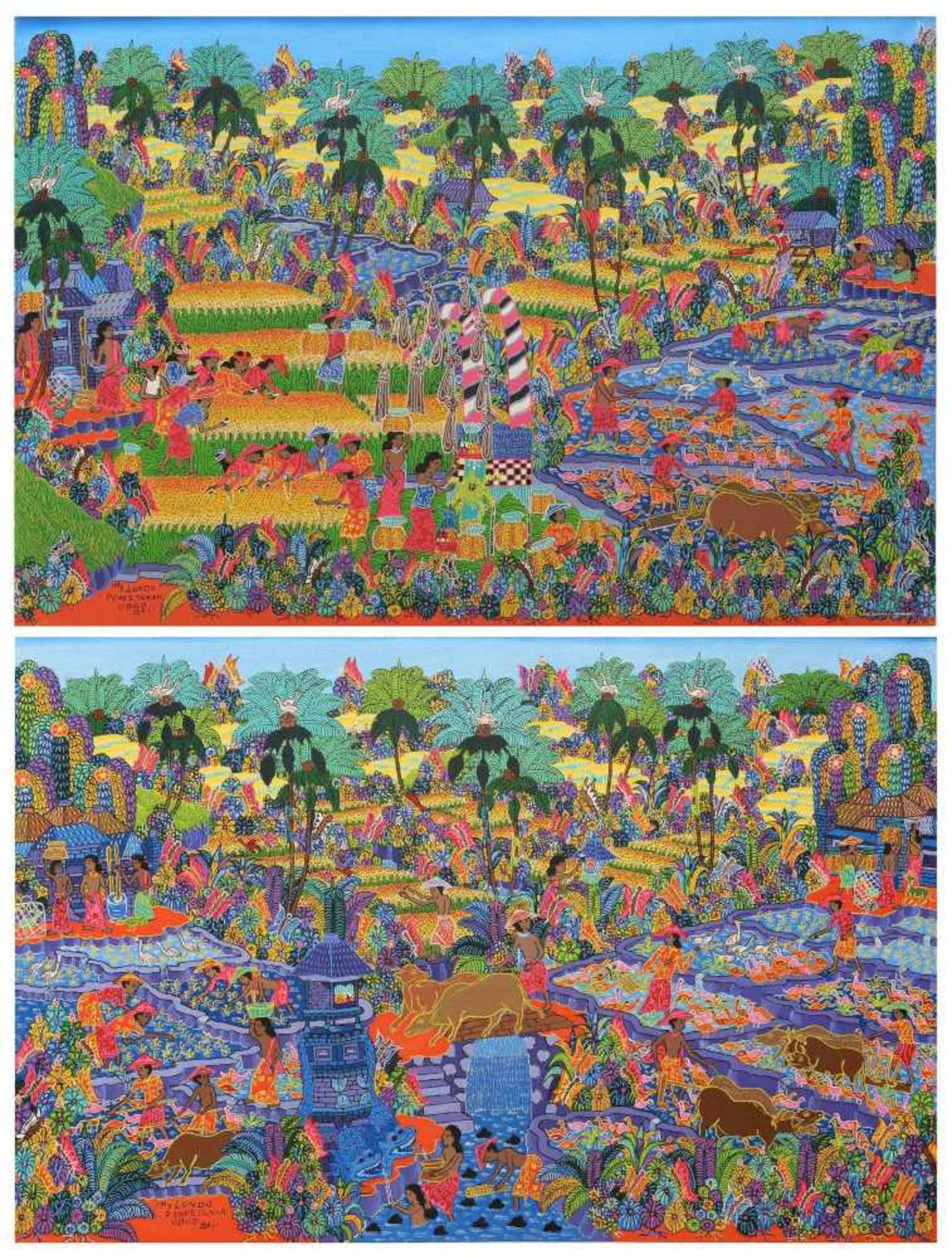 Nyoman Londo (1945-) Lot of two paintings, 'Bali life', both signed and 'Penestanan, Ubud Bali', - Image 8 of 8