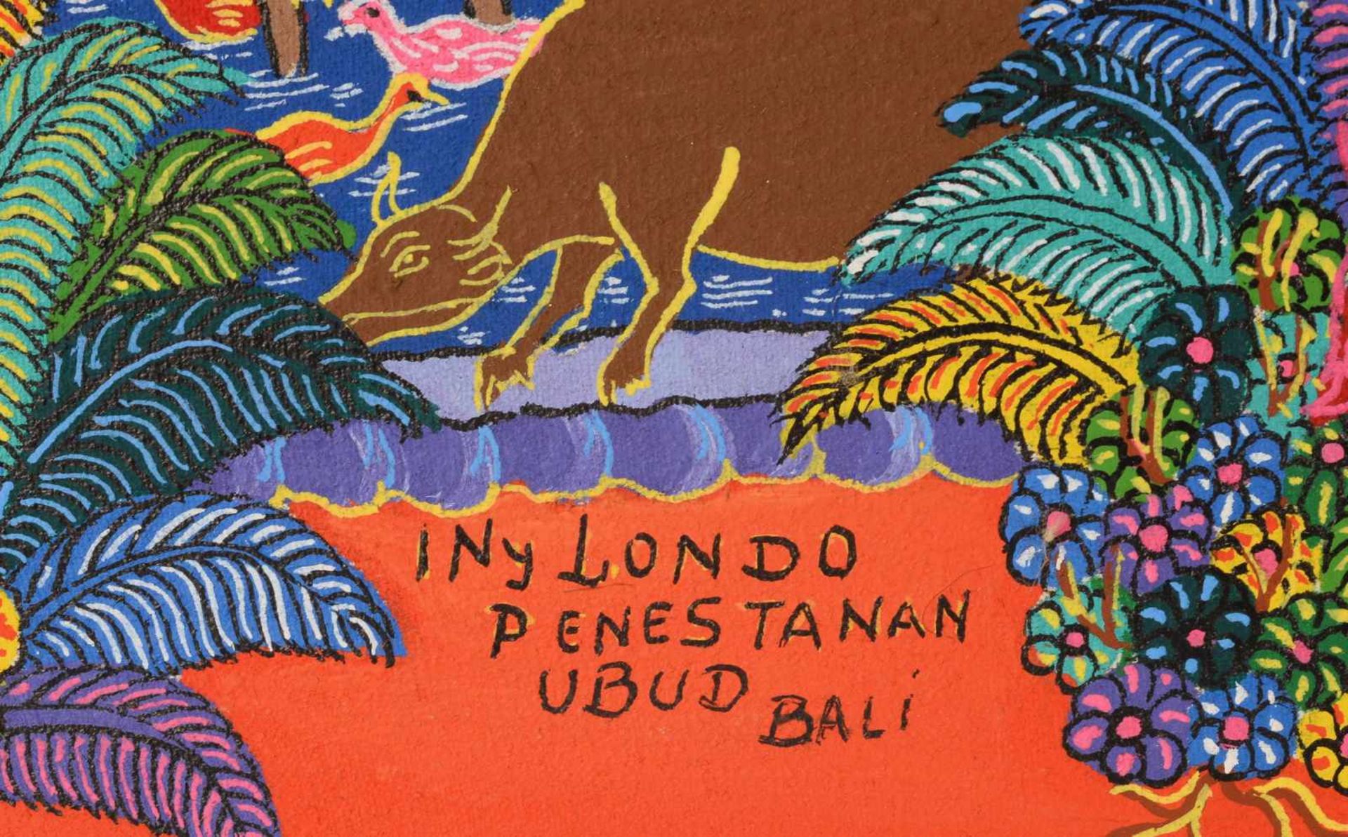 Nyoman Londo (1945-) Lot of two paintings, 'Bali life', both signed and 'Penestanan, Ubud Bali', - Image 6 of 8