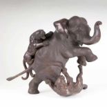 Seiya Genryusai tätig in Japan, Ende 19. Jh. Hervorragende Bronzegruppe 'Elefant, von Tigern