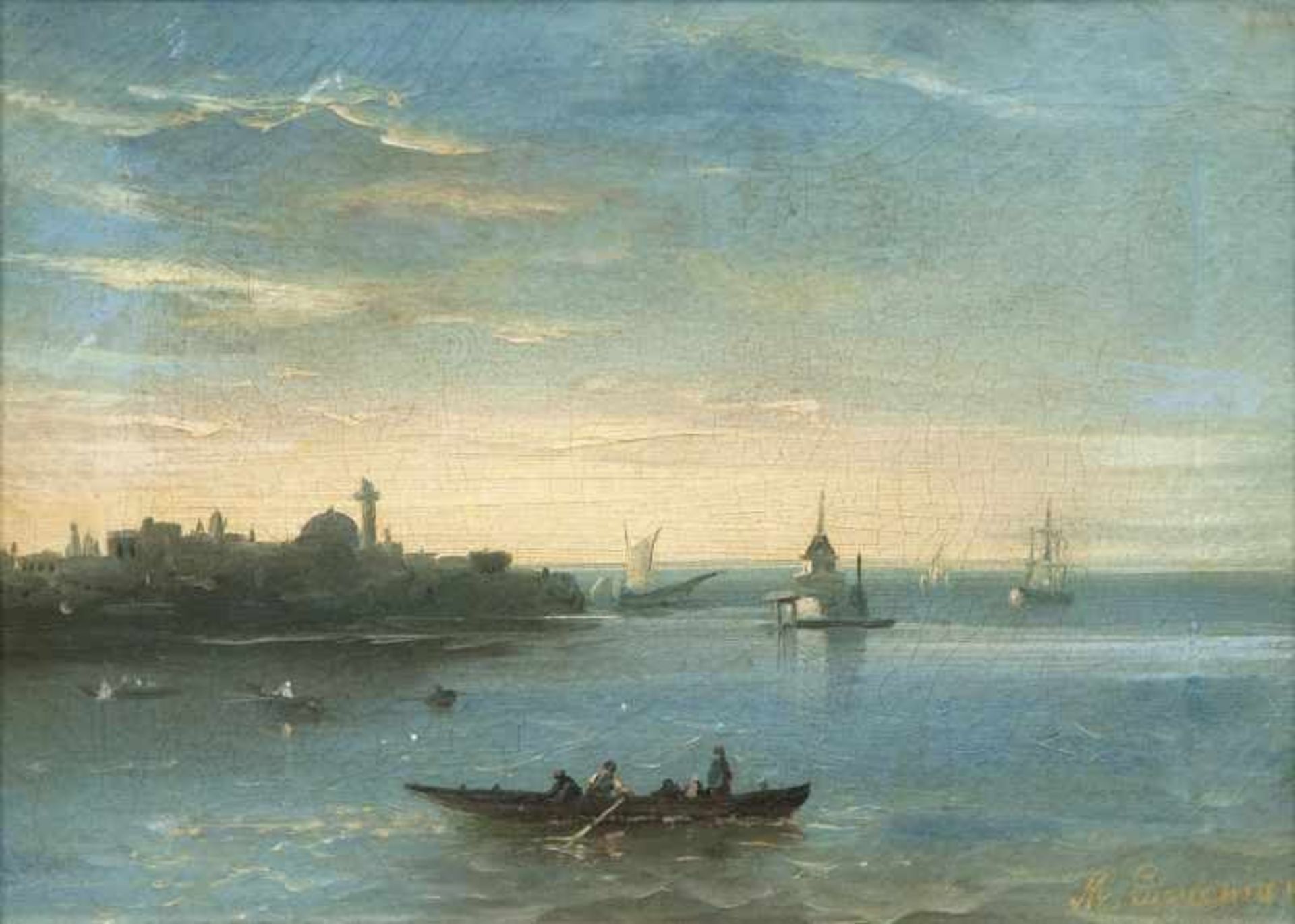 Mekertich Givanian (Istanbul 1848 - Istanbul 1906) Istanbul mit dem Leanderturm Öl/Lw., 27,5 x 36