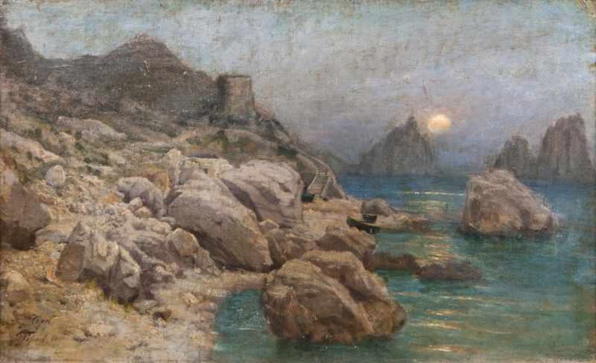 Felix Possart (Berlin 1837 - Berlin 1928) Vollmond über der Küste von Capri Öl/Lw./Karton, 31,5 x 50