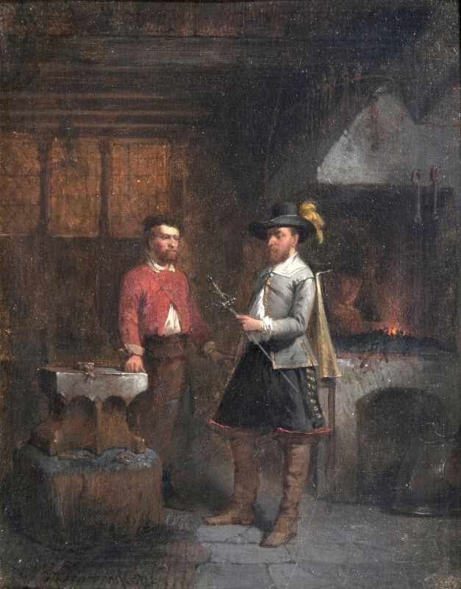 Hendricus Johannes Scheeres (Den Haag 1829 - Den Haag 1864) Paar Gegenstücke: Beim Waffenschmied