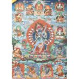 Thangka mit Darstellung des 'Hevajra' Nepal, Anfang 20. Jh. Tempera und Gold auf Baumwollgewebe,