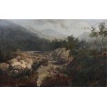 Deutscher Landschaftsmaler tätig Mitte 19. Jh. Gebirgsfluß Öl/Lw./Holz, 52,5 x 79,5 cm, rest. -