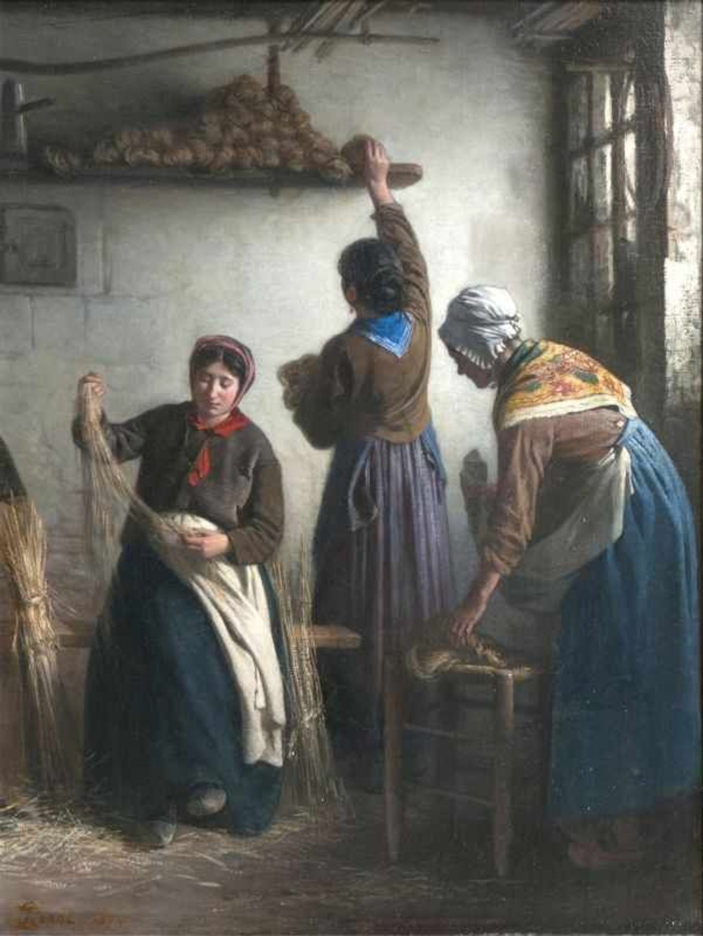 Charles Ronot (Belan-sur-Ource 1820 - Dijon 1895) Flachsbinderinnen Öl/Lw., 54,5 x 43 cm, l. u.
