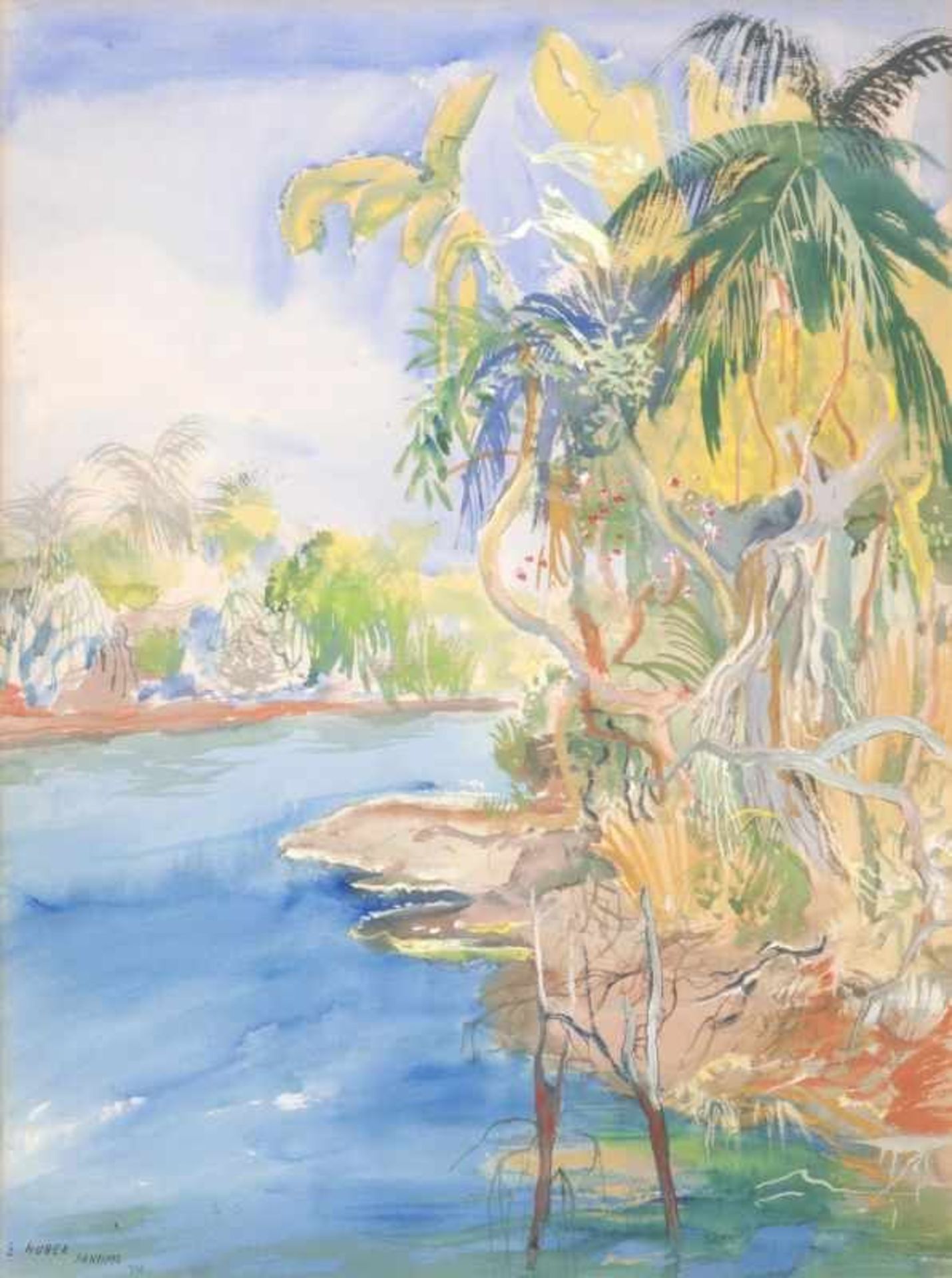 Ernst Huber (Wien 1895 - Wien 1960) Urwaldlandschaft in Panama Gouache u. Aquarell, 59 x 45 cm, l.