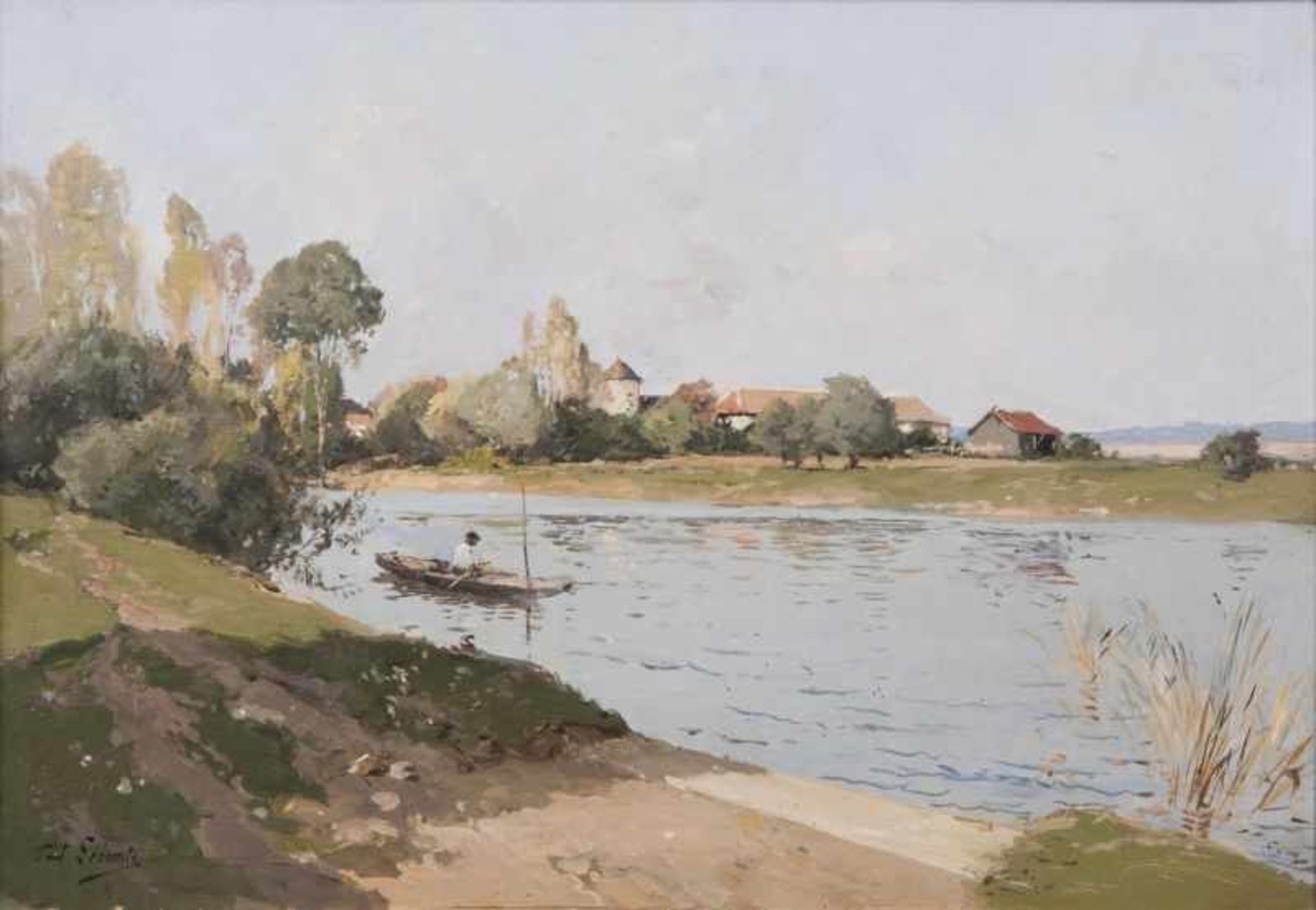 Paul Lecomte (Paris 1842 - Paris 1920) Angler auf dem Fluß Öl/Lw., 38 x 55 cm, l. u. sign. Paul