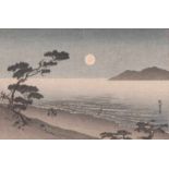 Arai Yoshimune (1873 - 1945), nach Vollmond über der Bucht von Suma Farbholzschnitt, 10,5 x 16 cm,