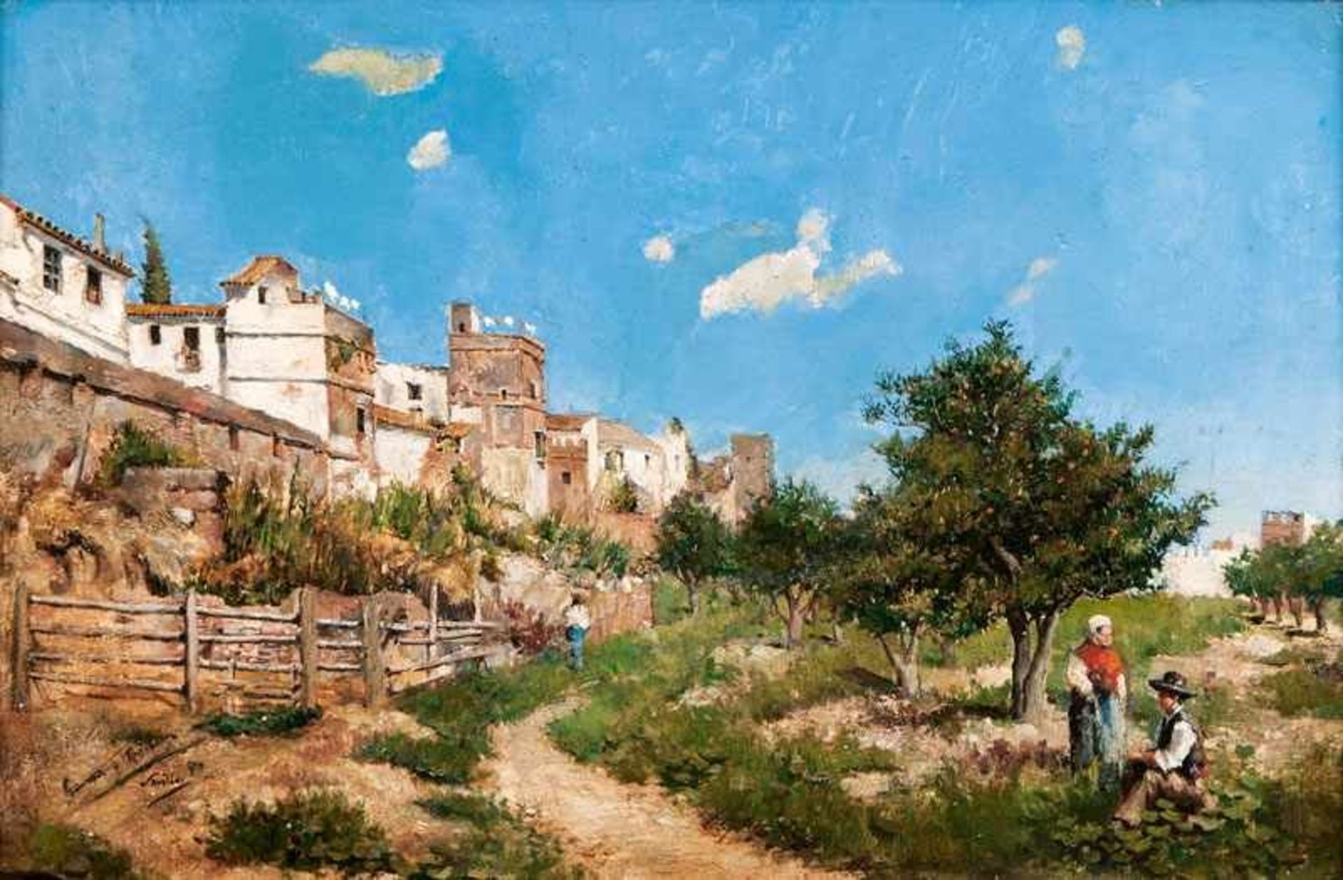 Manuel Garcia y Rodriguez (Sevilla 1863 - Sevilla 1925) Städtchen mit Orangenhain Öl/Holz, 26 x 41