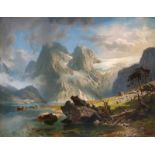 August Wilhelm Leu (Münster 1819 - Seelisberg 1897) Gletscher im Fjord Öl/Lw., 82,5 x 113 cm, r.