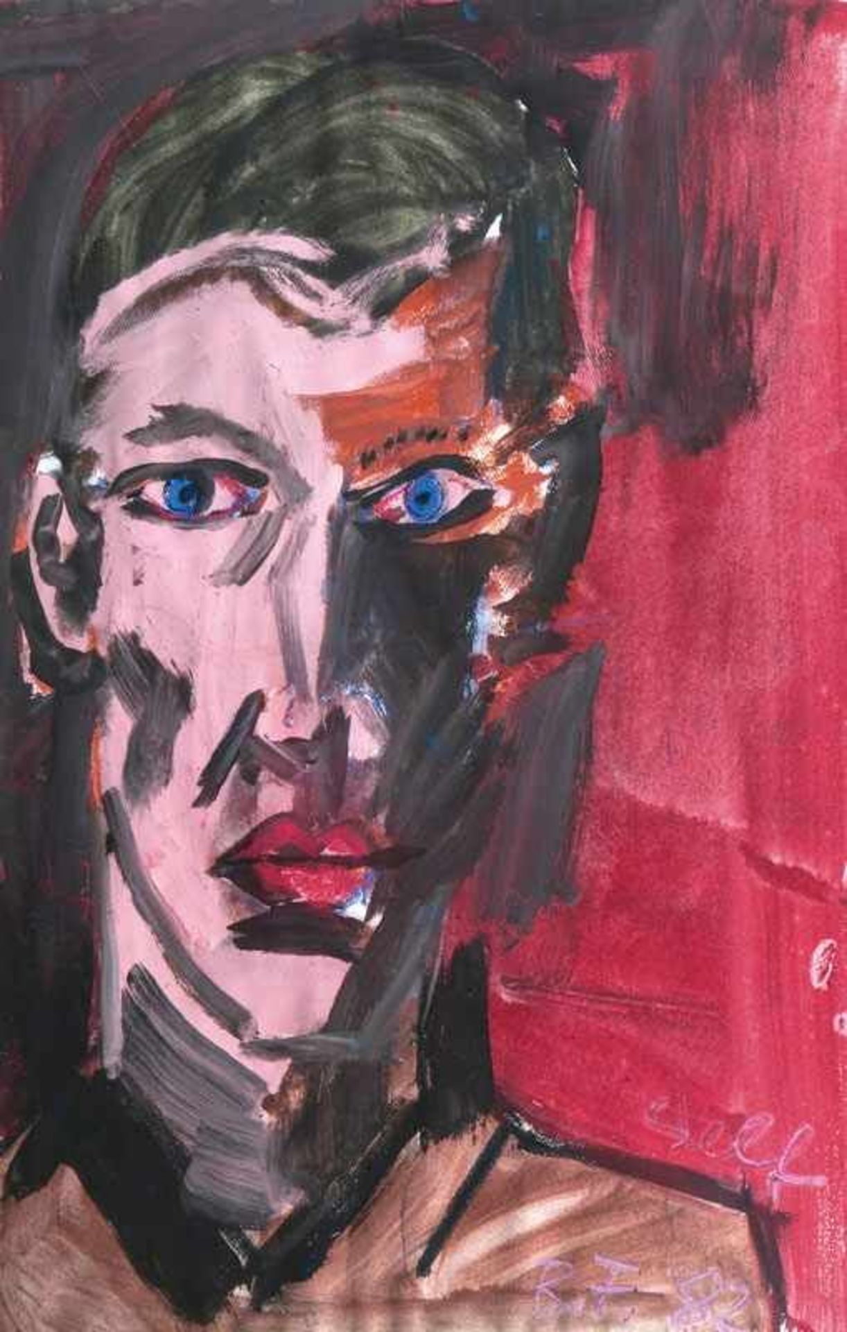 Rainer Fetting (Wilhelmshaven 1949) Selbstportrait Gouache, Aquarell u. Farbkreide, 84 x 61,5 cm, r.