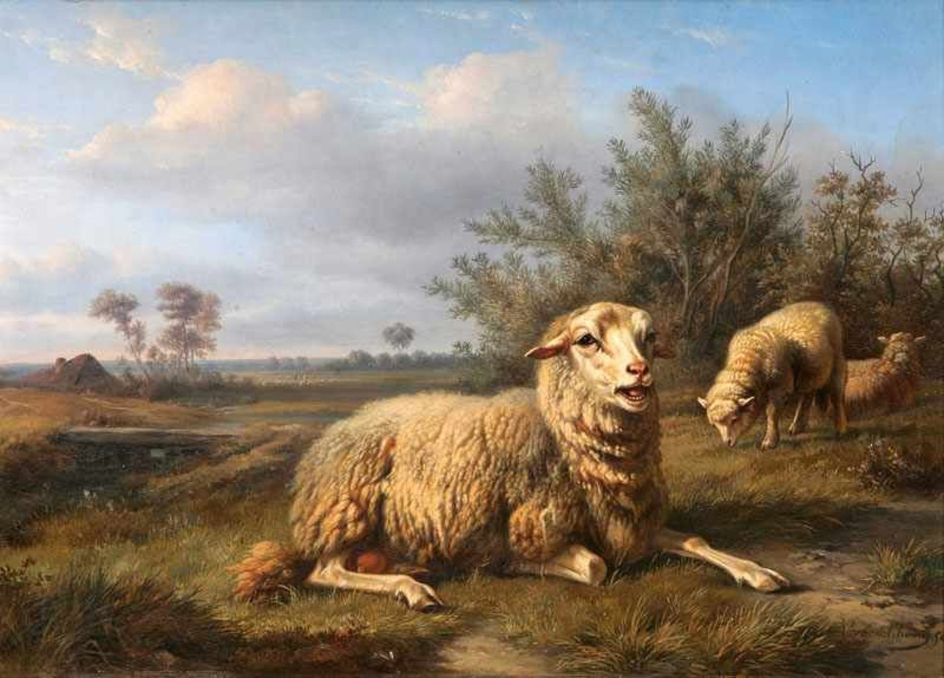 Eugène Verboeckhoven (Warneton 1799 - Brüssel 1881) Schafe in weiter Landschaft Öl/Holz, 35,5 x 47,5