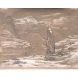 Johan Christian Clausen Dahl (Bergen 1788 - Dresden 1857) Menhir im Sognefjord Bleistiftzeichnung,