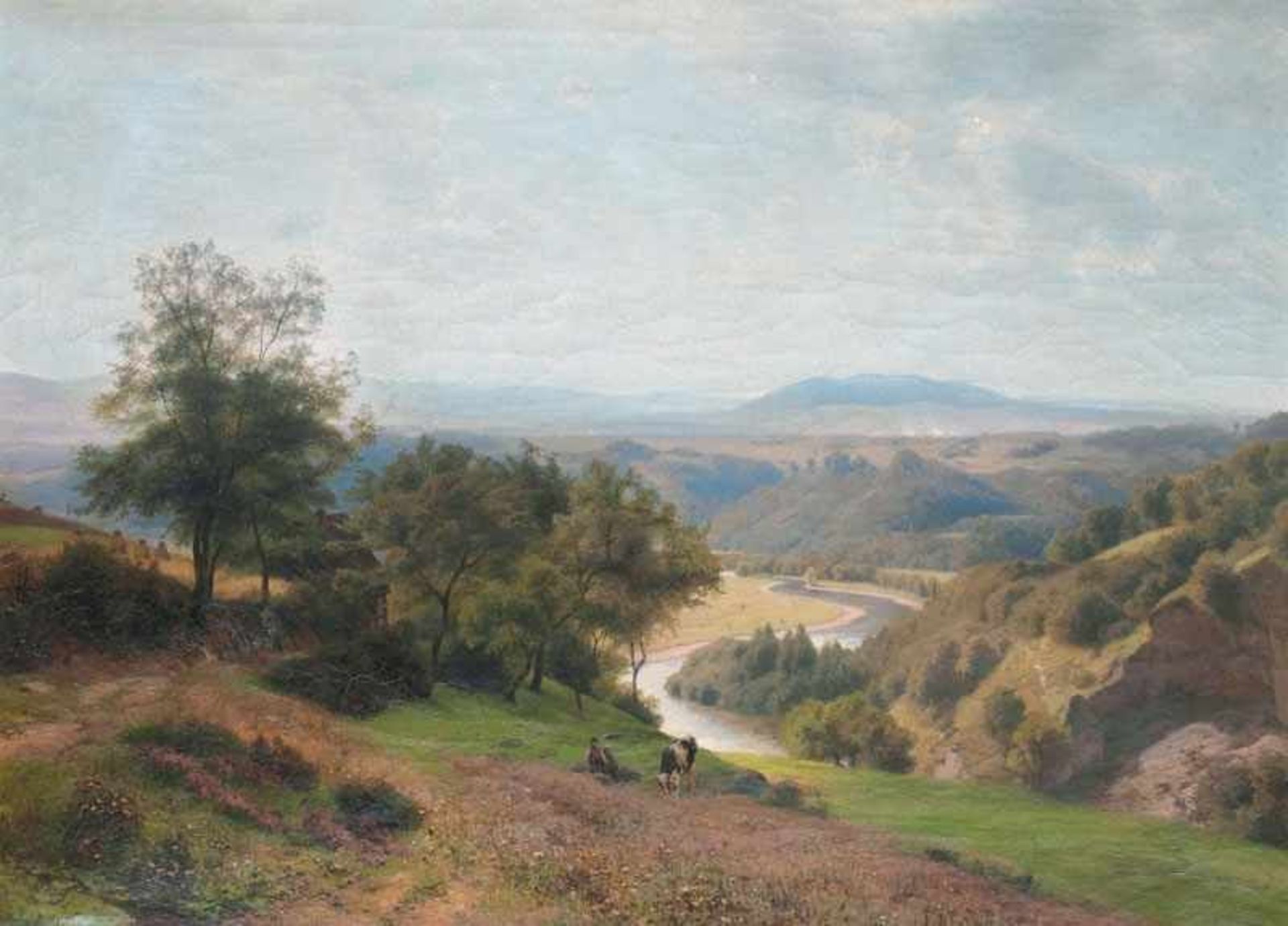 Wilhelm Bode (Hamburg 1830 - Düsseldorf 1893) Weite Flußlandschaft Öl/Lw., 70 x 100 cm, l. u.