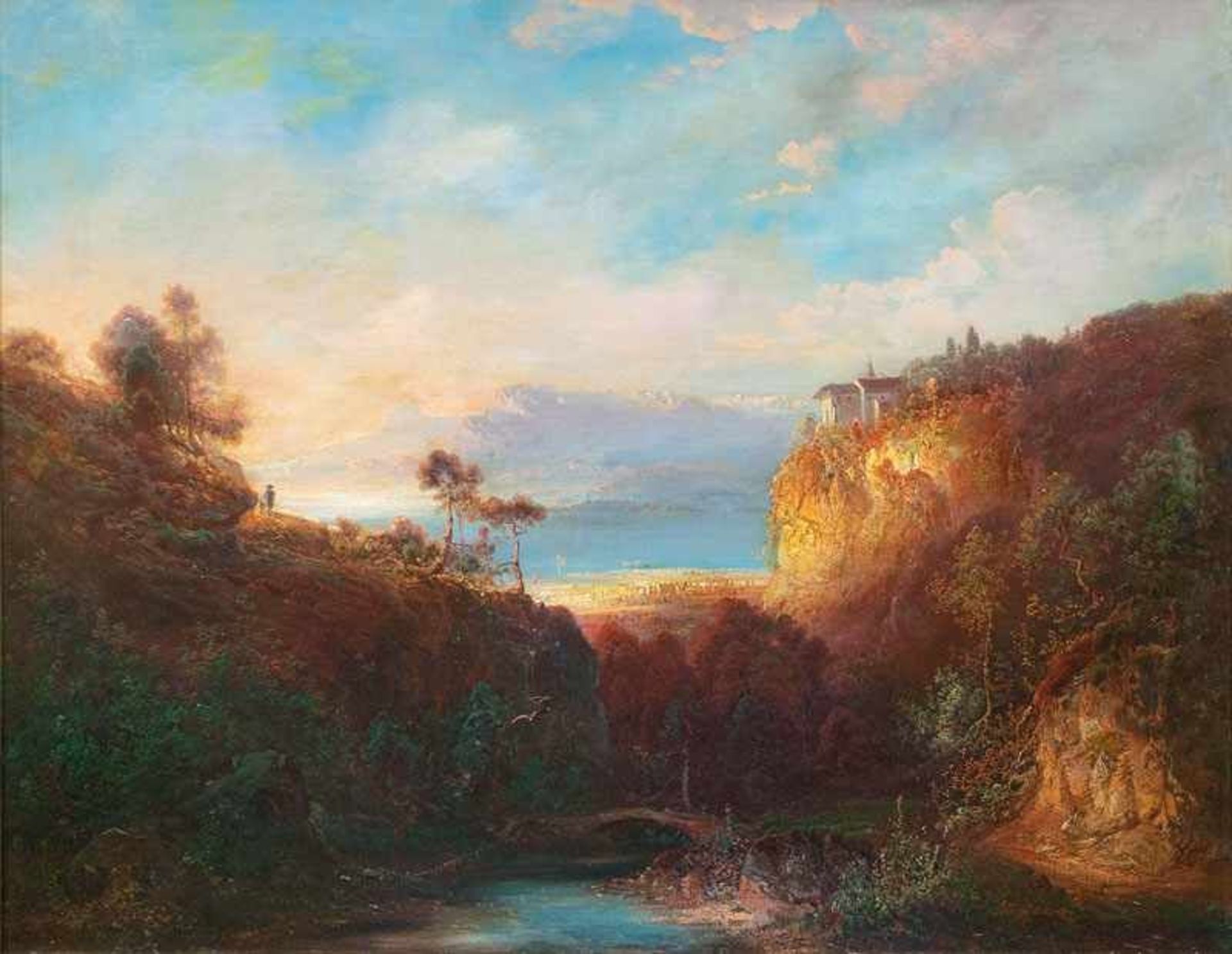 Ferdinand Feldhütter (München 1842 - München 1898), zugeschr. In Oberitalien Öl/Lw., 65,5 x 86,5 cm,